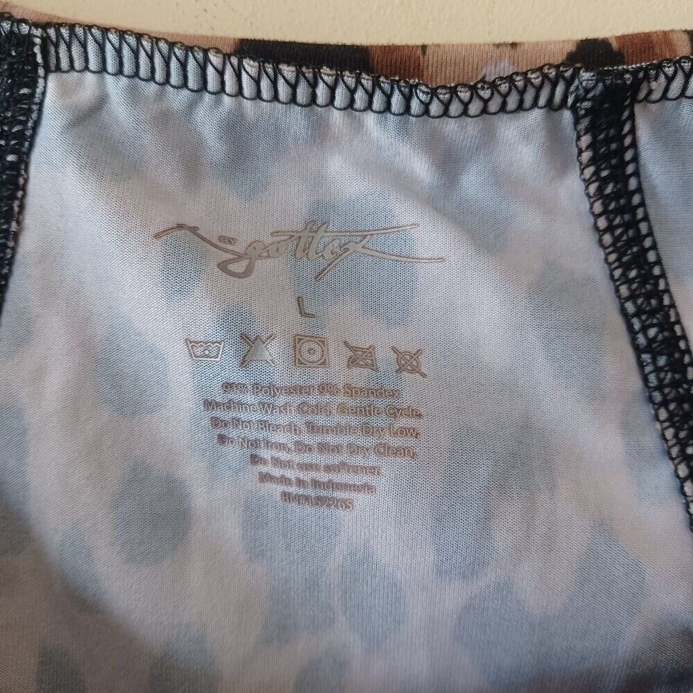 Gottex Lg Workout Tee Round Neck Short Sleeve Animal Leopard Print Fitted Gym - Picture 5 of 5